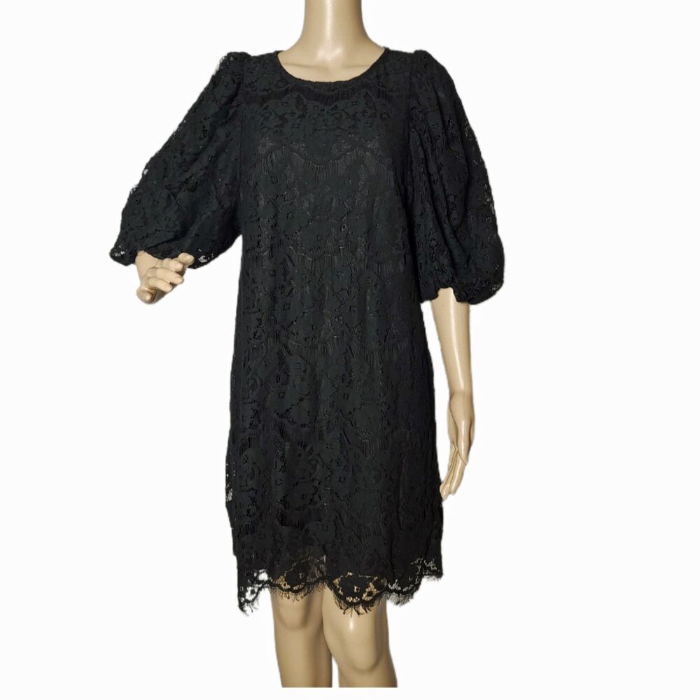 City Chic Nora Black Eyelash Lace Shift Dress Size 12 NWT Short Sleeve